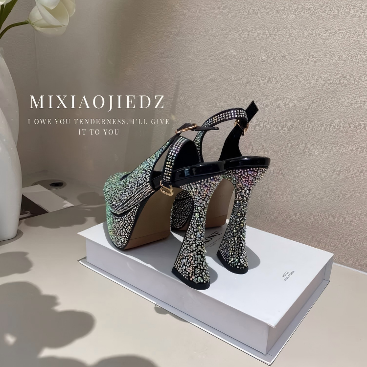 Women's Fashion Rhinestone - Embellished High - Heel Pumps - Pointed - Toe Slingback Platform Party Shoes-998