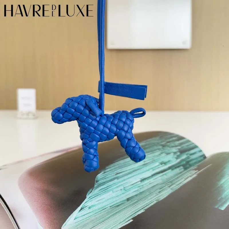 Genuine leather woven dog charm for womens bag keychain pendant animal ornament decoration accessories 251011