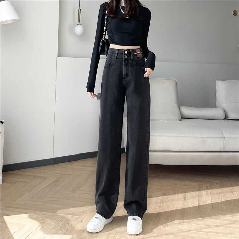 Womens Highwaisted Jeans Leisure Comfortable Fashion Straight Pants Stretch Denim Washed Black Clothing Hot SaleT251013