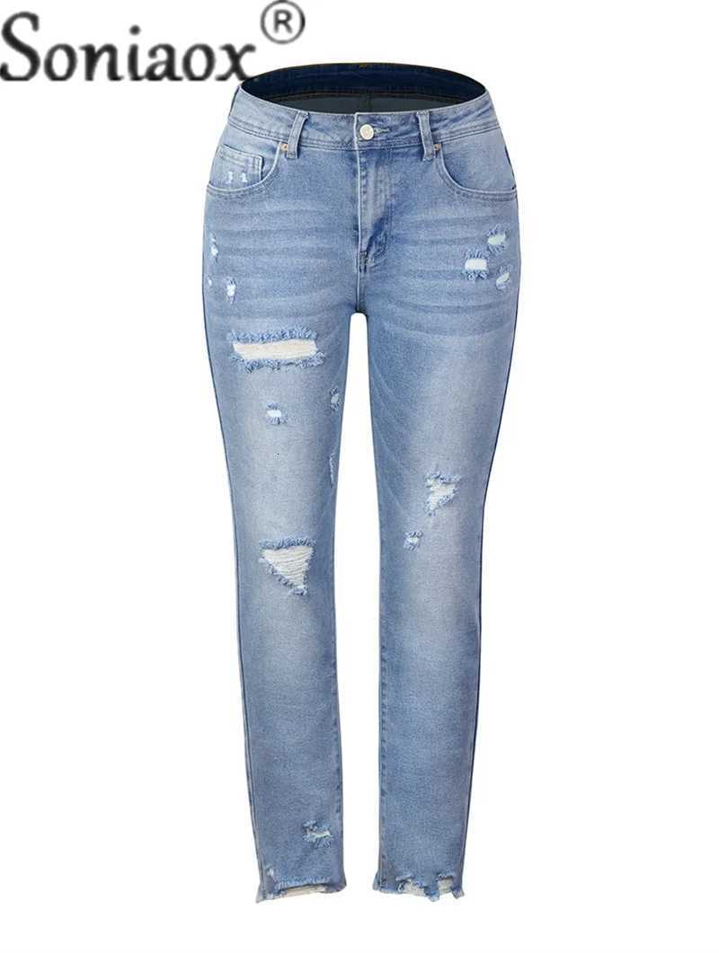 Fashion Broken Holes Tassel Pencil Jeans Womens Stretch Slim Fit Trousers Female Sweet Style Street Casual Commuter Denim PantsT251013