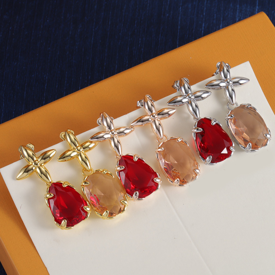 Designer Earrings Luxury Red Crystal Charm Dangle Earrings Gold Silver Plated Stud Earrings For Women Men Wedding Party Fashion Jewelry Christmas Gift