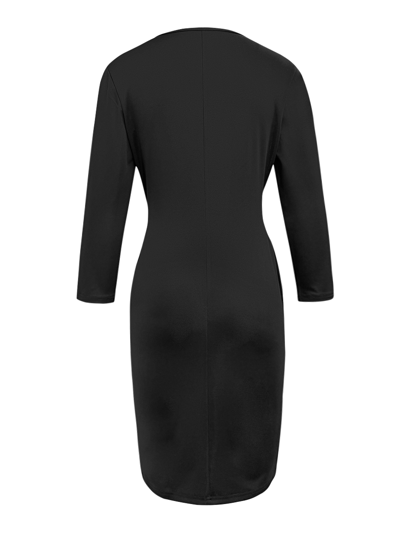 Women's Autumn Winter New Solid Color Cross V - Neck Midi Dress - Fashionable Elegant Office & Party Black Dress-CF52949