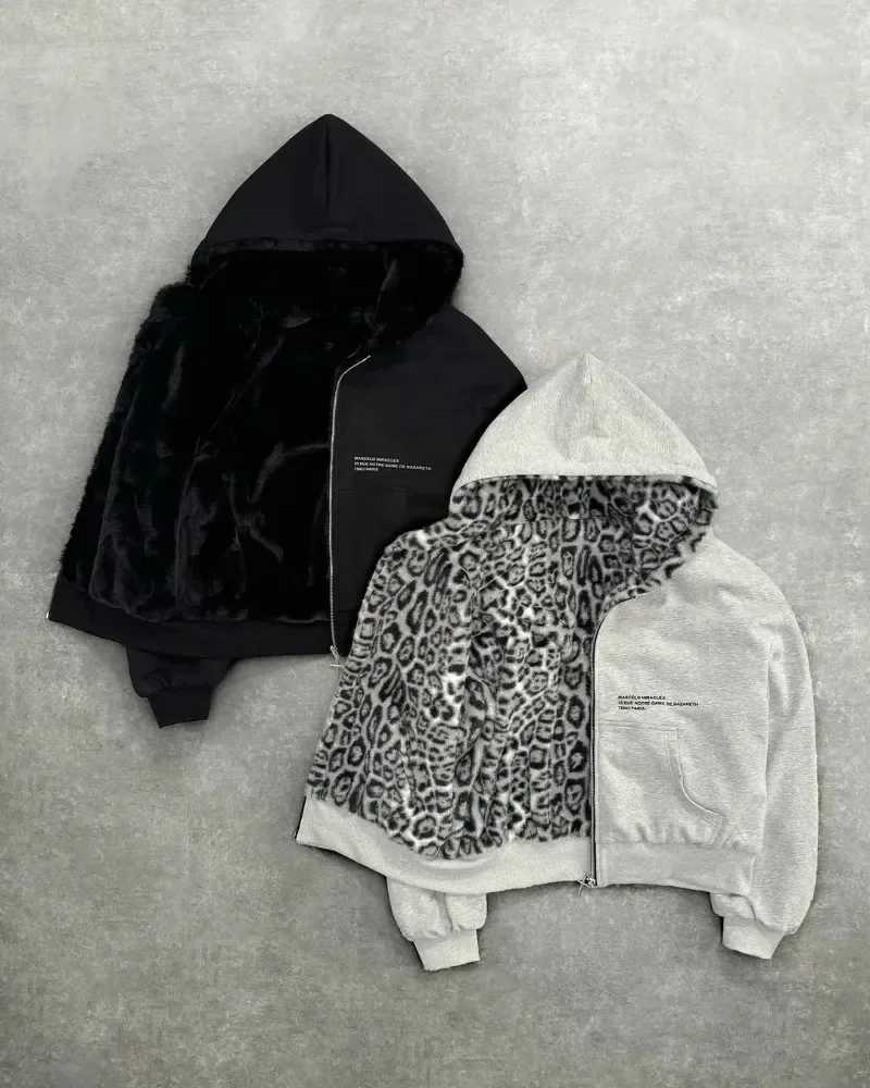 Y2k Harajuku New Twosided Clo Leopard Print Fashion Zipper Hoodie Men And Women Streetwear Hiphop Casual Sweatshirt W251013