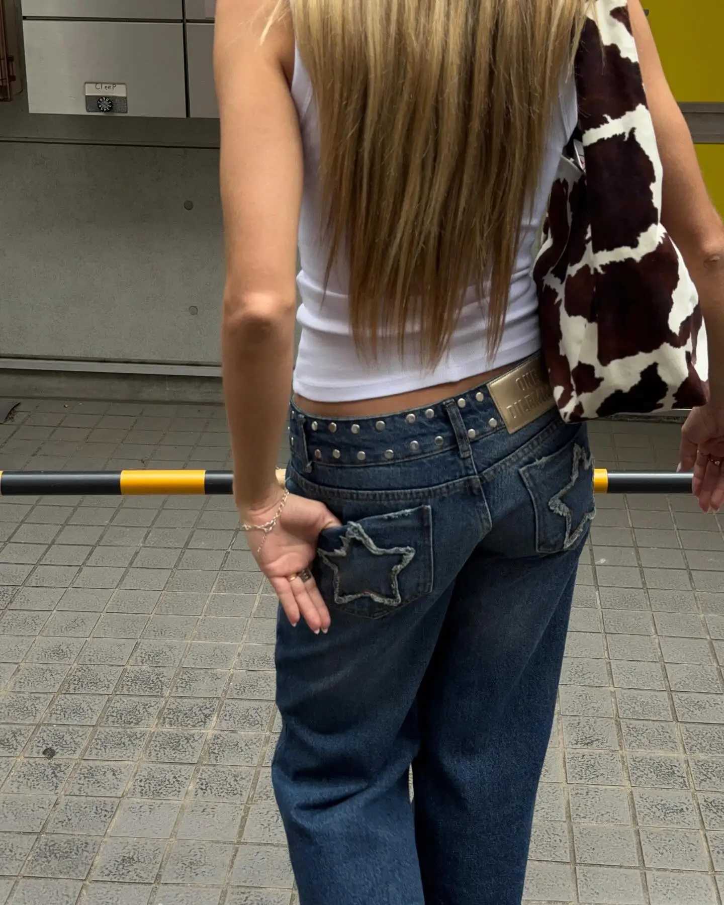 ONE DILEMMA Spain Street Retro FivePointed Star Tassel Lowrise Jeans Harajuku Printing Fit Jeans Casual Straight Denim PantsT251013