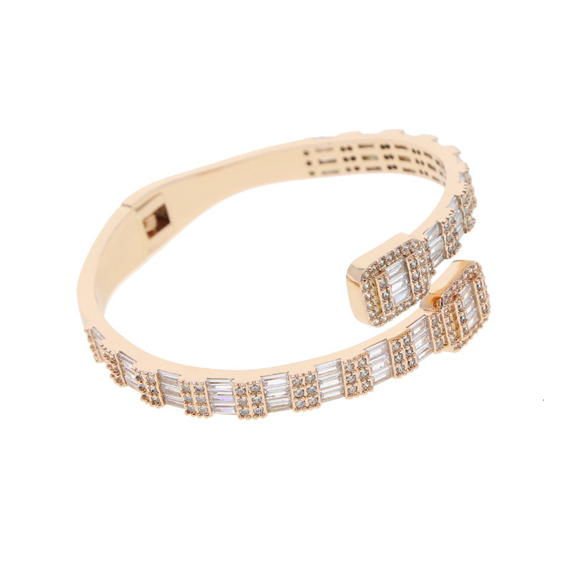 New Hip Hop Bracelet with Square Zircon Full Diamond Opening and Punk Style Bracelet in Electric Gold and Silver