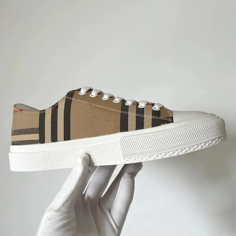 Designer canvas shoes retro casual shoes sports shoes printed plaid Women calf leather embossed leather stripe patchwork sports shoes platform training shoes 35-43