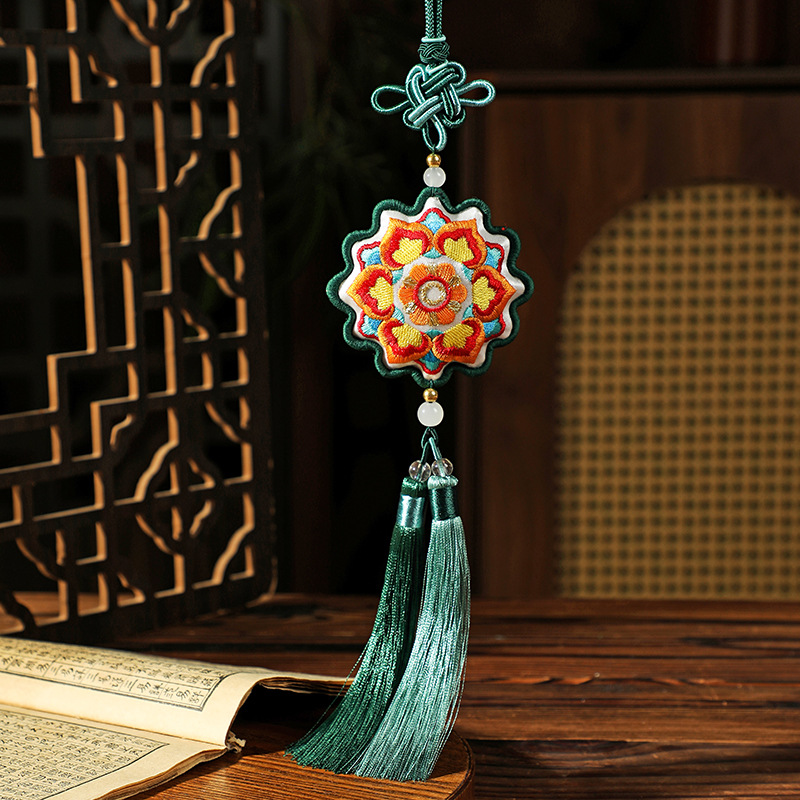 Scented Embroidered Pendants Set: Two Pack of Decorative Charms Ideal for Cars, Bags, Festive Gifting