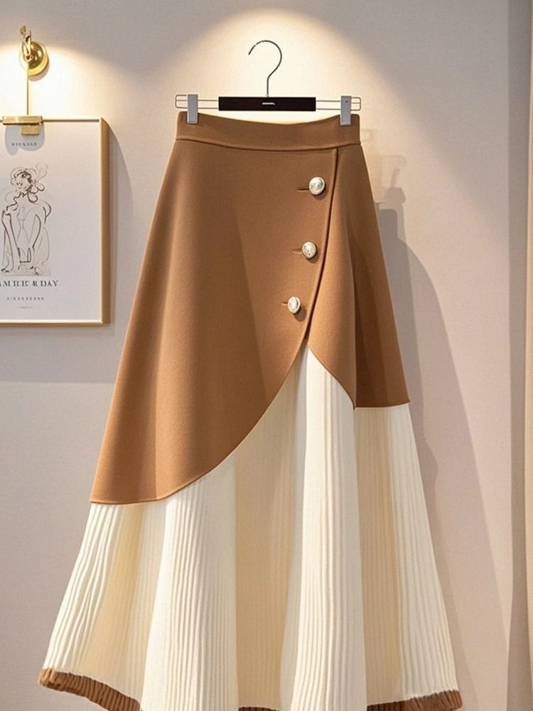 Skirts Elegant High Waist Sliming A-line Skirt For Women Autumn/Winter Vintage Korean Fashion Spring Y2k Clothing