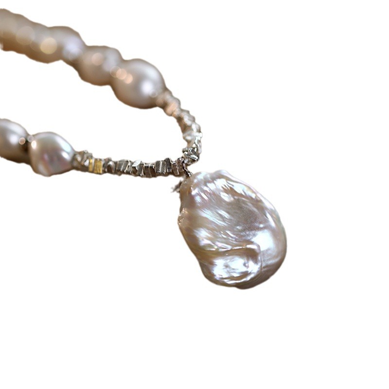 French Baroque Pleated Water Drop Pearl Pendant Necklace Design Sense Beaded Collarbone Chain Niche Simple Women - view 6