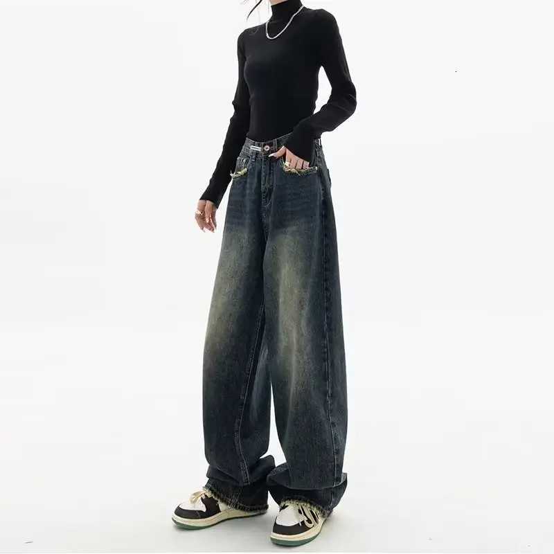 High Waist Wide Leg Jeans Womens Summer American Retro Slimming Bootcut FloorLength Pants Comfortable Loose Fit TrousersT251013