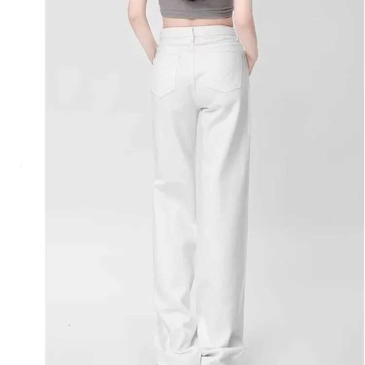 Fashionable High Waist Wide Leg White Denim Jeans Womens Spring Summer Slimming Straight Cut Draping FloorLength TrousersT251013