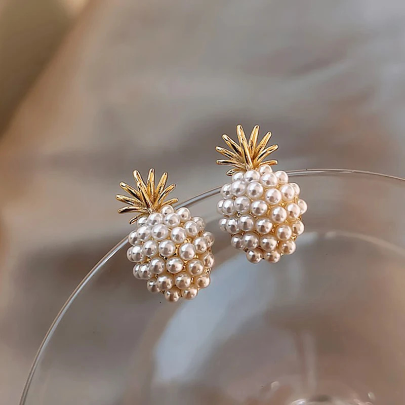 Fashion Pineapple Stud Earrings for Women Elegant Pearl Earrings Temperament Jewelry Party Ear Accessories pendientes mujer 251013