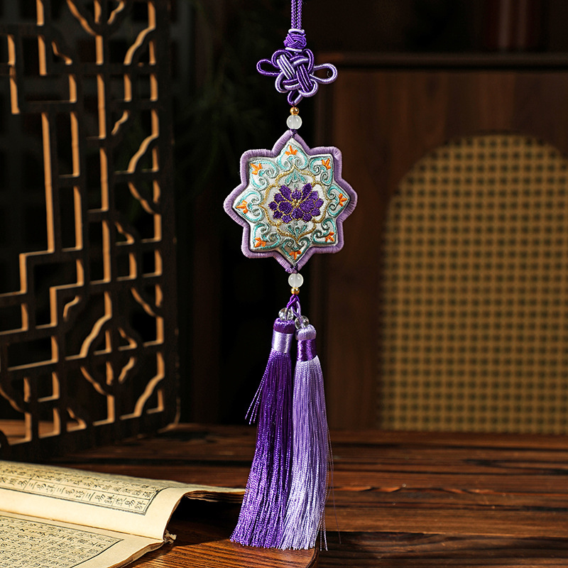 Scented Embroidered Pendants Set: Two Pack of Decorative Charms Ideal for Cars, Bags, Festive Gifting