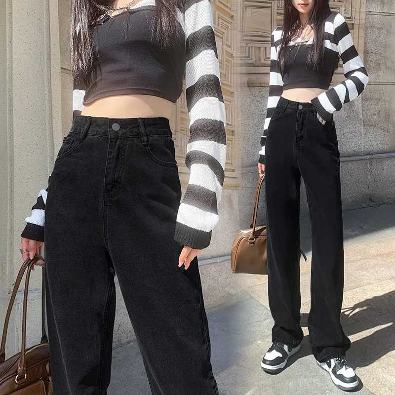 Comfortable Womens Straight Jeans Skin Friendly Leisure Stretch Solid Black High Rise Boot Cut Pants Japanese Korean Y2k FashionT251013