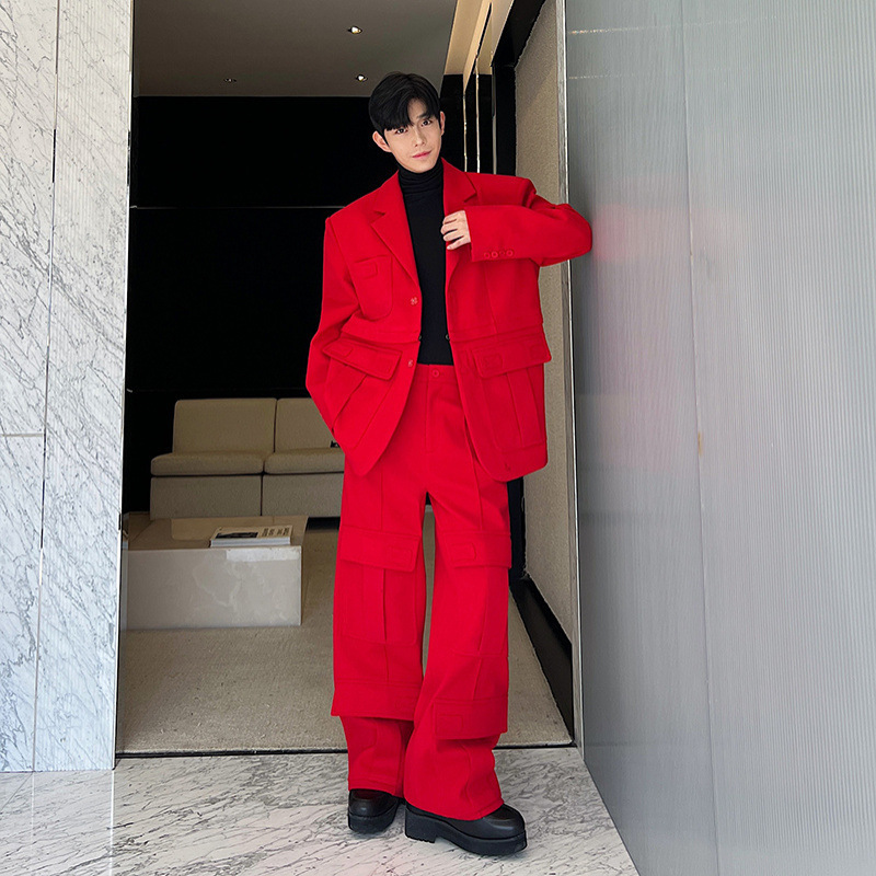 Autumn Winter Design Korean Version Workwear Large Pocket Detachable Heavyduty Wool Suit W0673 5295 241226