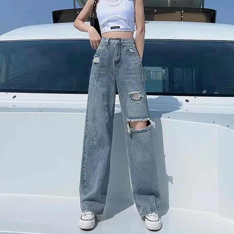 Gidyq Streetwear Ripped Jeans Women Fashion Loose Wide Leg Pants Summer Casual All Match Female Korean Straight Denim TrousersT251013