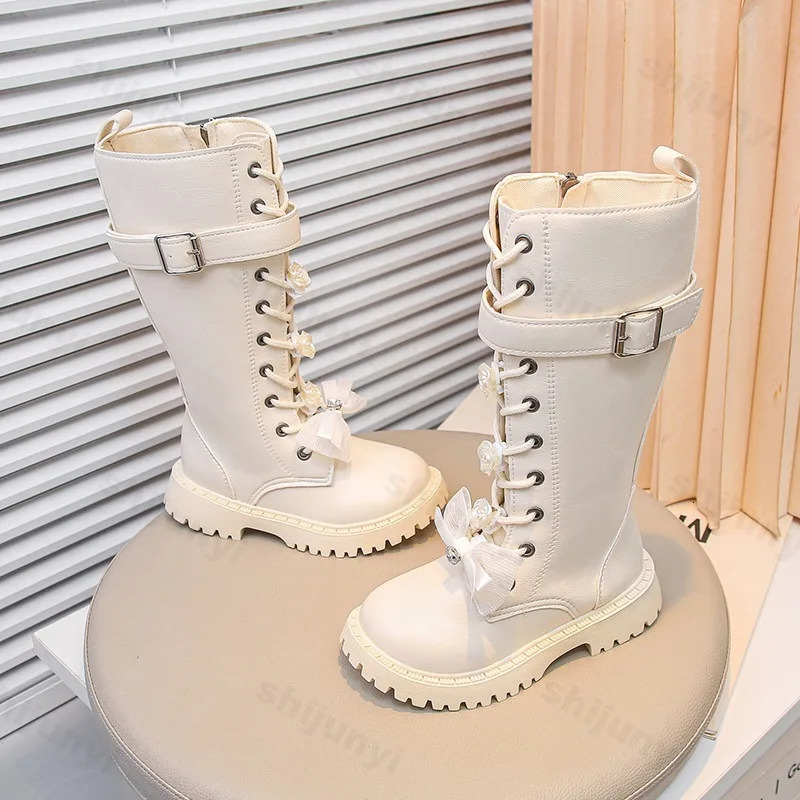 Autumn Children Knee Length Boots British Girls Princess Boots Kids Zipper Comfortable Non Slip Solid Color Long Boots 251017