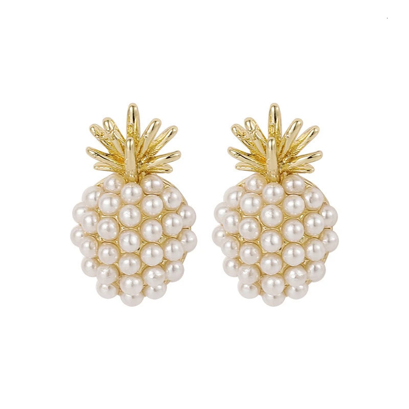 Fashion Pineapple Stud Earrings for Women Elegant Pearl Earrings Temperament Jewelry Party Ear Accessories pendientes mujer 251013