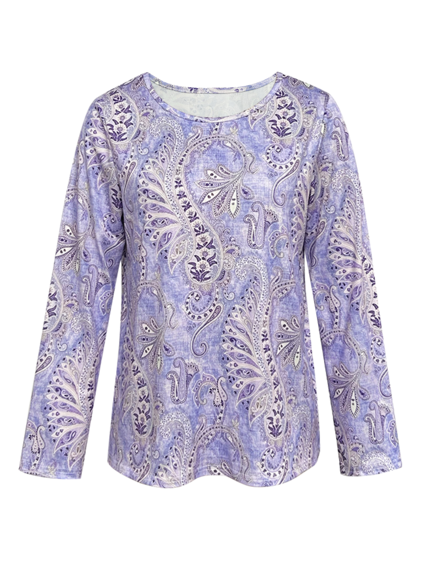 Women's Autumn Winter Paisley Printed Long - Sleeve Top - Elegant Mom - Style Loungewear & Daily & Office Purple Top-CF55138