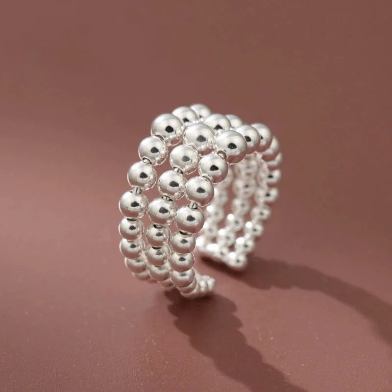 BFCLUB 925 Sterling Silver Simple Rings For Women Men Finger Adjustable Open Retro 3 Layers Dots Ring For Party Birthday Gift 251009
