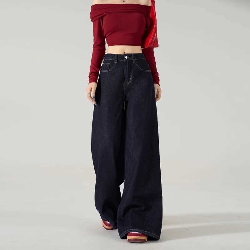 New Loose Casual Straight Leg Jeans for Women Trendy Denim Trousers Wide Leg Comfortable BlueT251013