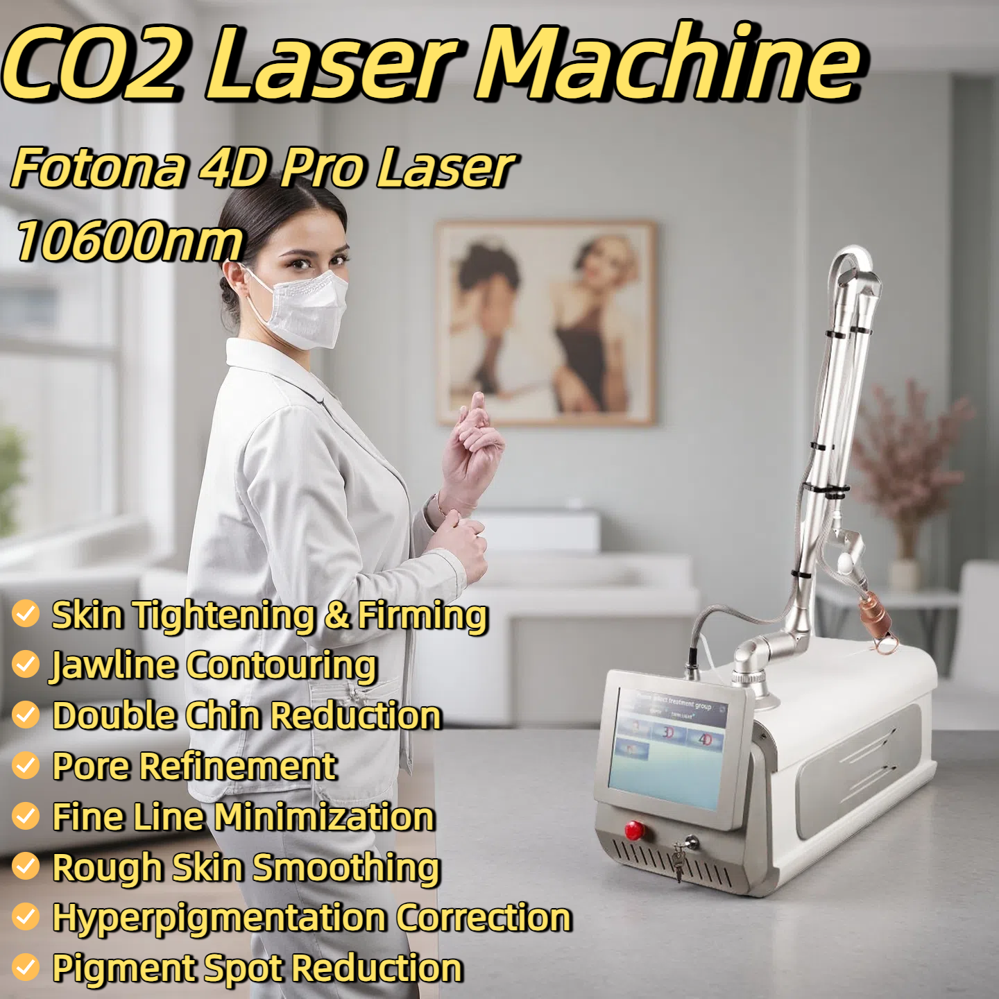 Hot Fotona 4D Professional Fractional Co2 Laser Machine 10600nm Double Chin Reduction Rough Skin Smoothing Pore Refinement Pigment Spot Reduction Skin
