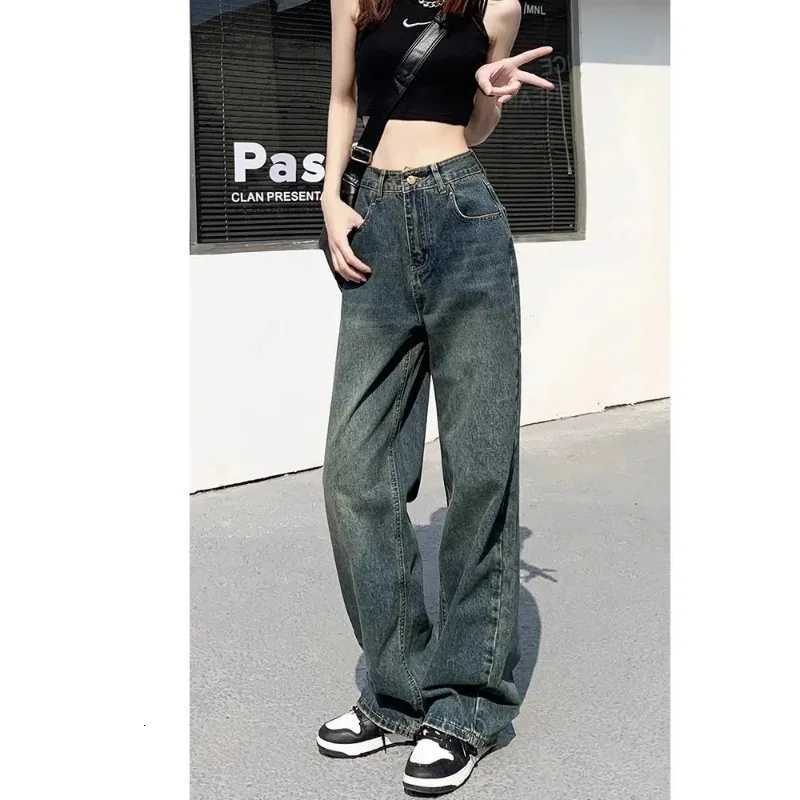 Straight Leg Jeans Womens Casual Denim Trousers Loose Fit High Waist Light Blue Wide Leg Vintage Ripped Autumn New DesignT251013