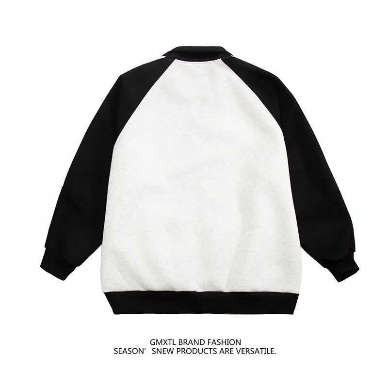 Hipster Color Striped Cardigan Sweatshirt Embroidered Spring Stand Collar Sporty Coat Loose Couple Outfit W251013