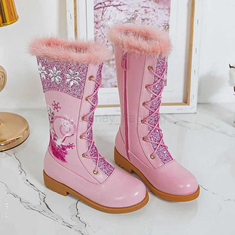Disney Girls Princess Elsa Frozen Boots Childrens Long Sleeve Boots Womens Cotton Winter Plush Thickened High Sleeve BootsXJ251013 - view 7