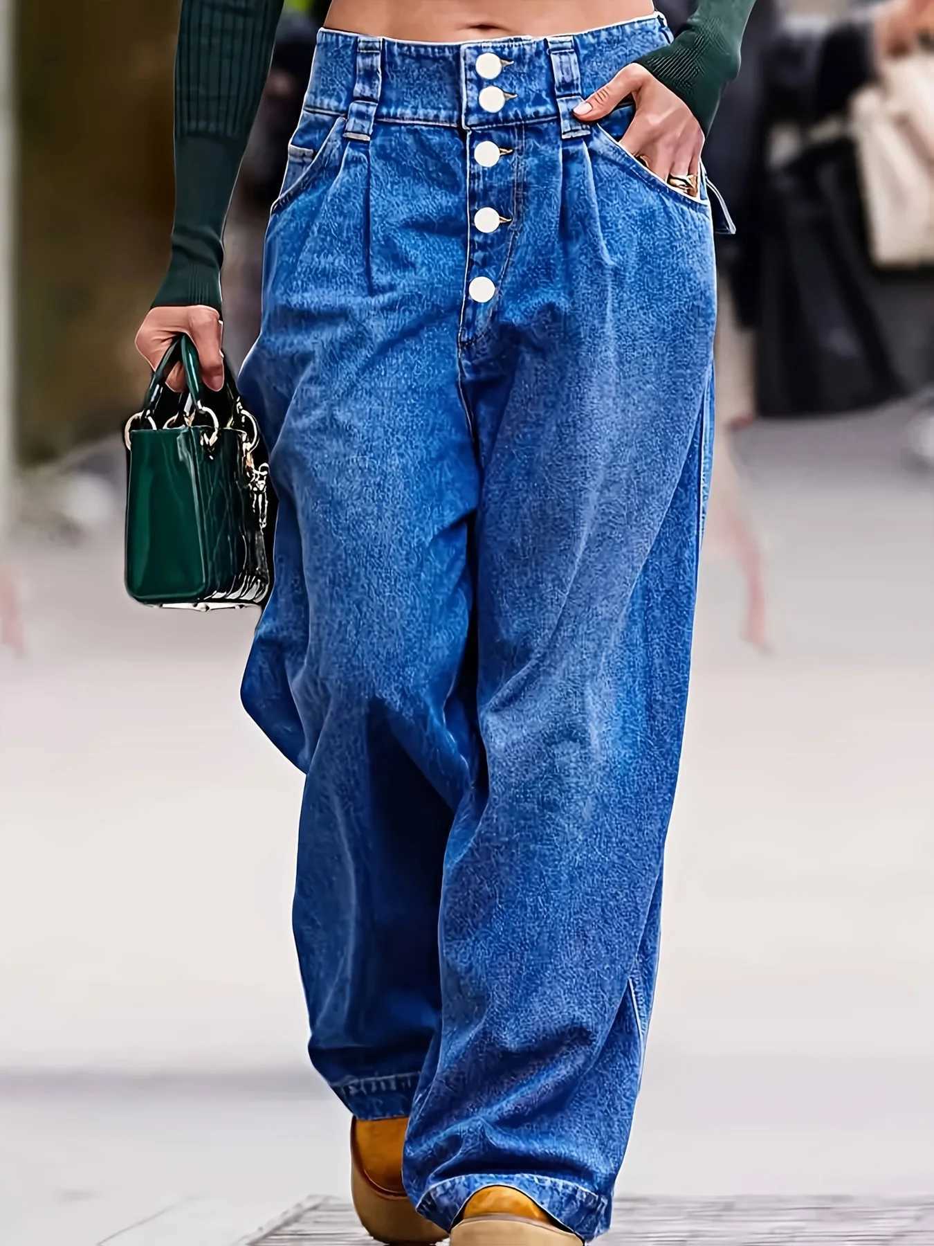 WomenS Plus Size Loose Fit Elastic Waist Jeans Casual Comfortable Straight Leg Denim Pants with Pockets AllSeason VersatileT251013