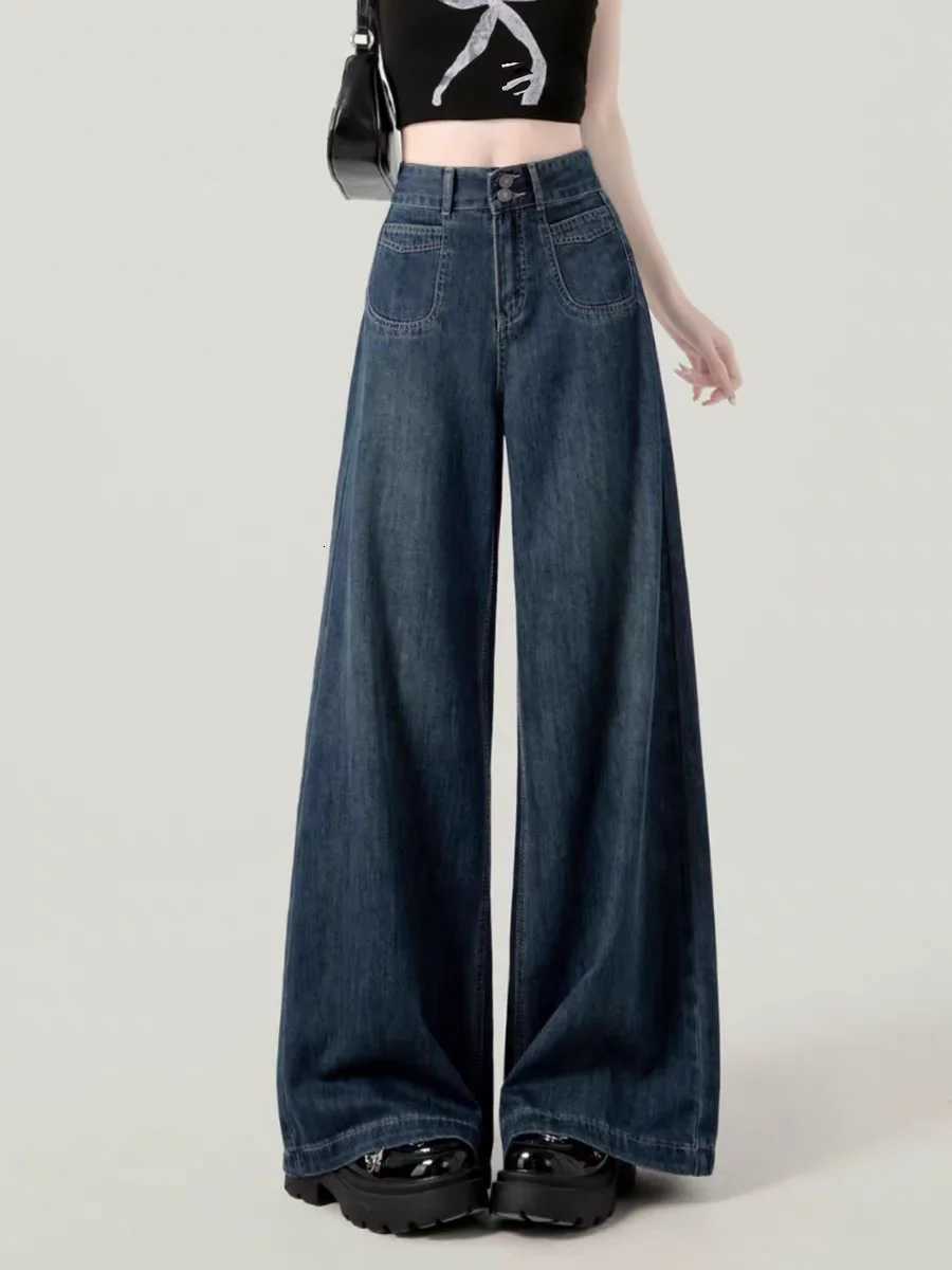 Casual Womens Jeans Autumn Winter High Waist Wide Leg Loose Trousers Vintage Heavyweight Lazy Drape Straight Long PantsT251013