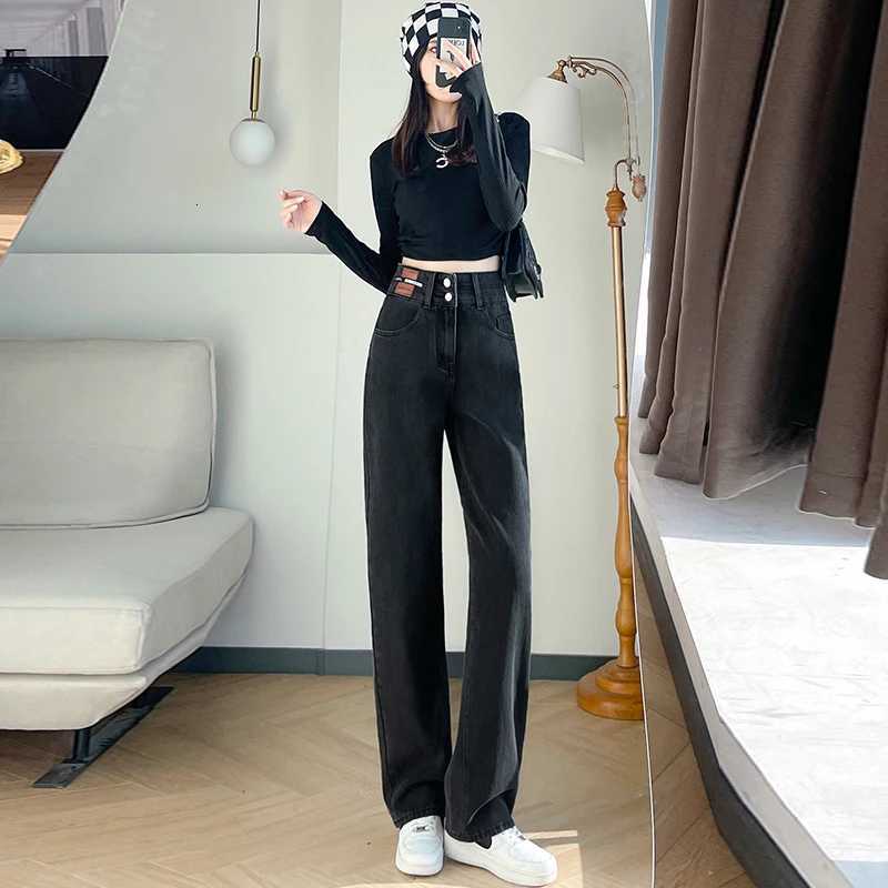 Womens Highwaisted Jeans Leisure Comfortable Fashion Straight Pants Stretch Denim Washed Black Clothing Hot SaleT251013