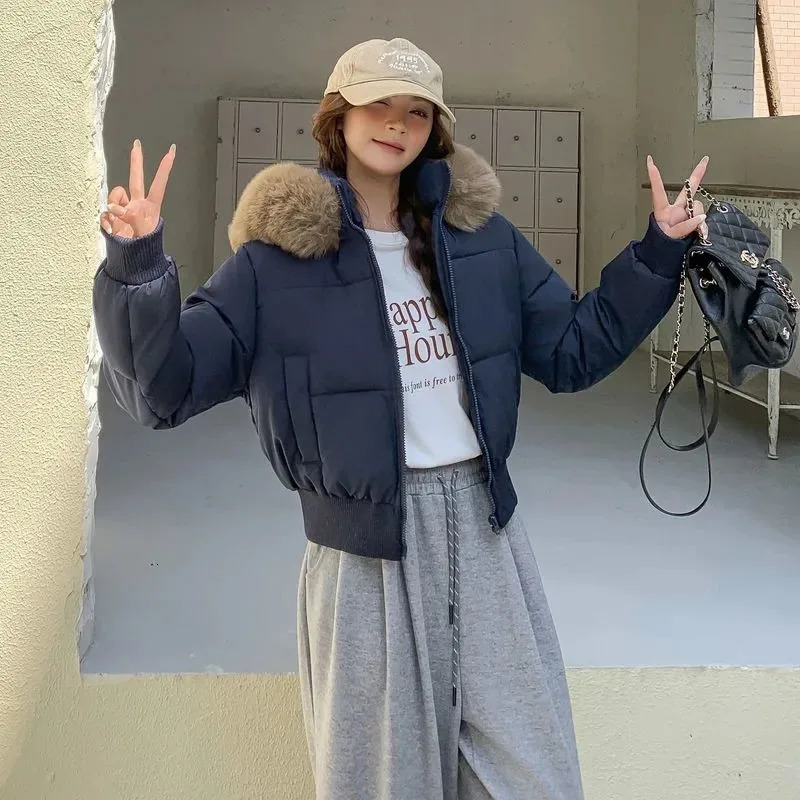 Ladies Down Cottonpadded Jacket Lapel Fashion Joker Female Winter Coat Temperament High quality Korean Women Outwear 251011