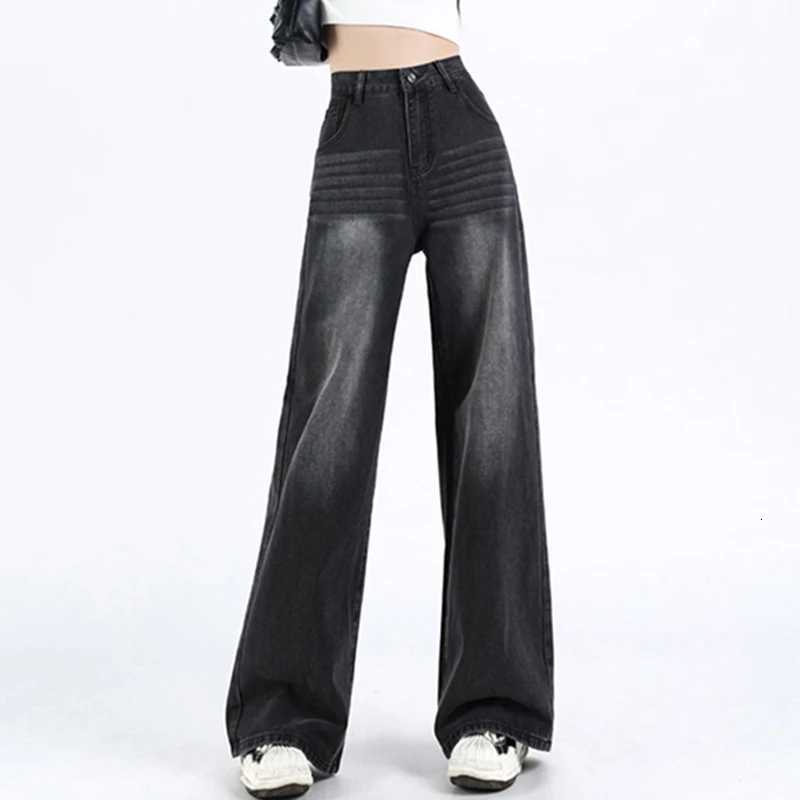 Woman Vintage High Waist Fashion Thicken Jeans Female Y2k Thermal Wide Leg Pants Girls Designer Black Punk Denim Loose TrousersT251013
