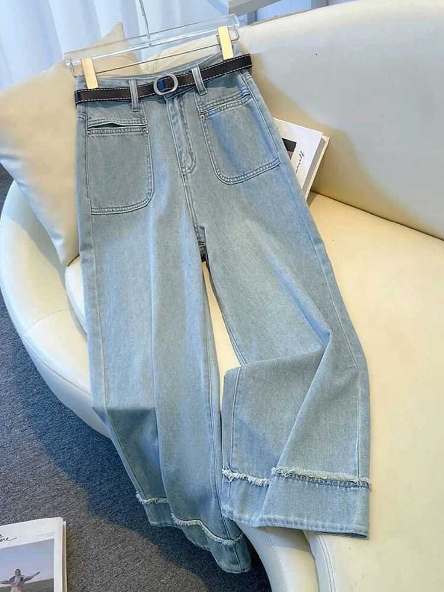 Baggy Jeans for Women New High Waist Raw Edge Big Pockets Womens Denim Trousers Summer Female Thin Wide Leg Pants Cropped PantsT251013