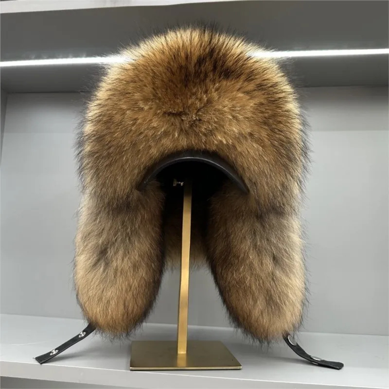 100 genuine fox fur earprotecting hat Men real raccoon fur bomber hat Women winter warm fur real sheep leather snow hat 251011