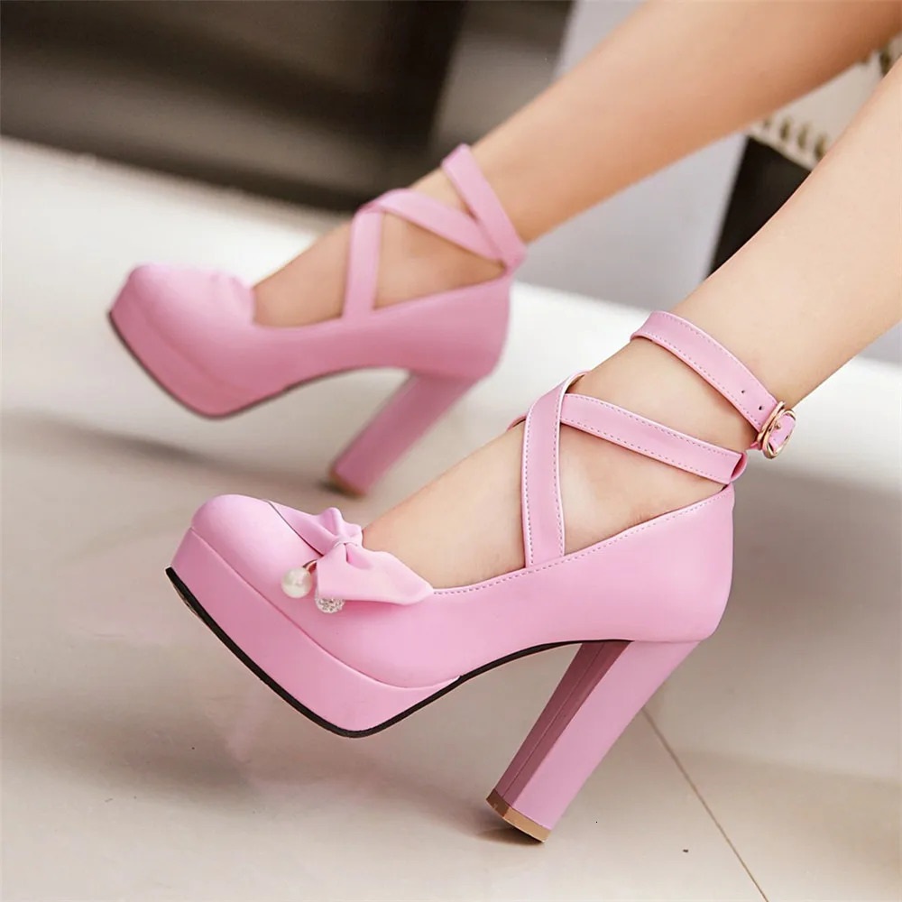 High Heels Women 2025 Trend Chunky Heels Platform Lolita Mary Jane Elegant Party Korean Shoes Dress White The Glossy Fashion 251010
