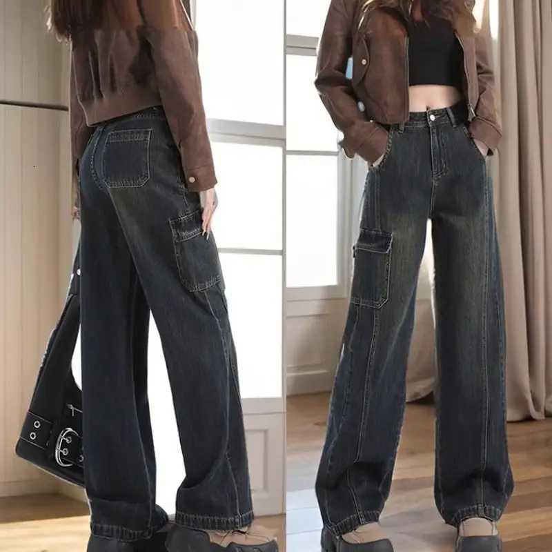 Comfortable Womens Straight Jeans High Waist Leisure Vintage Y2K Korean Slimming Pear Shaped Loose Bell Bottoms Denim TrousersT251013