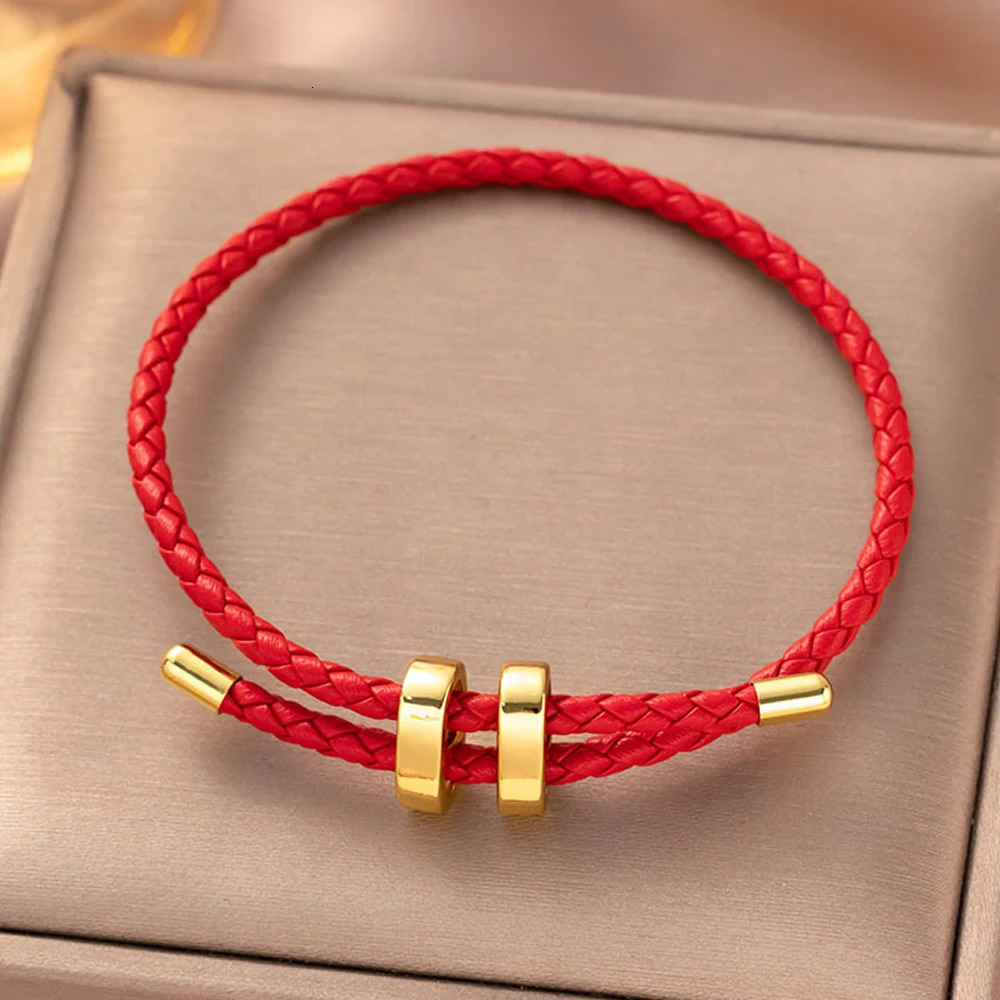 Trendy Red Thread String Bracelets for Women Men Stainless Steel Braided Rope Adjustable Charm Bracelet Unisex Jewelry 251011