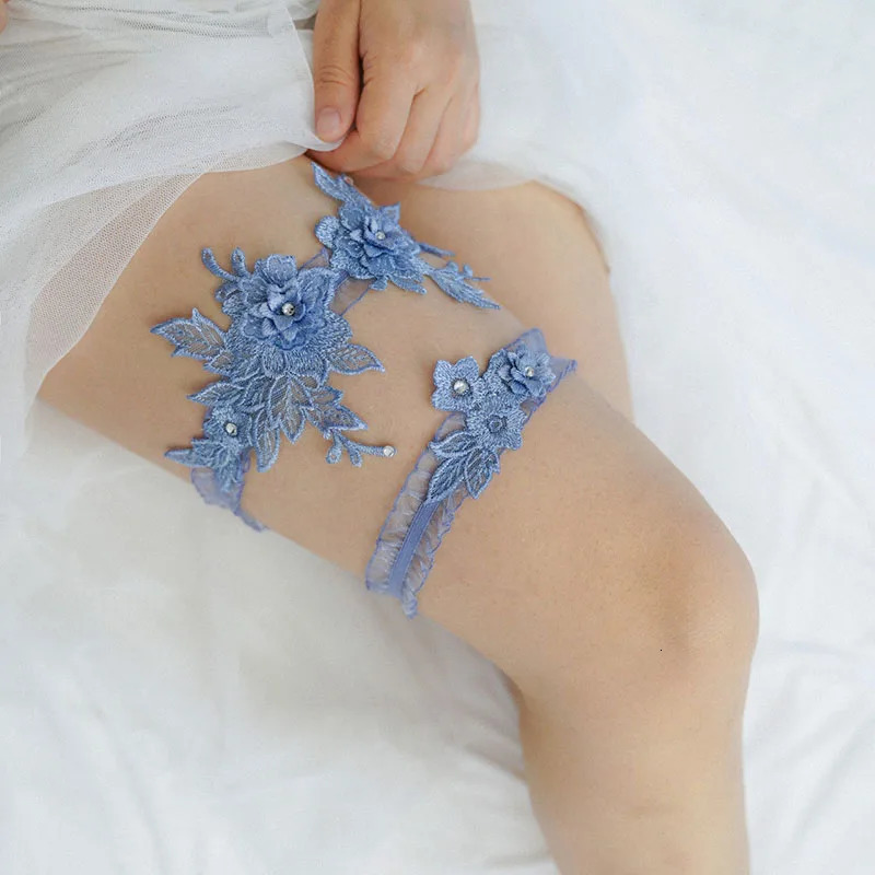 2PC Lace Flower Bridal Sexy Garter Blue White Color Wedding Accessories Leg Garters For Women Cosplay 251009