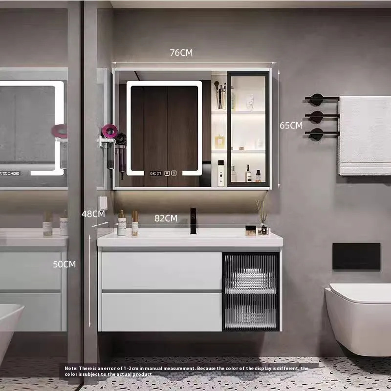Modern minimalist bathroom cabinet with intelligent toilet ceramic integrated basin washbasin vanity set for face washing and hand washing.