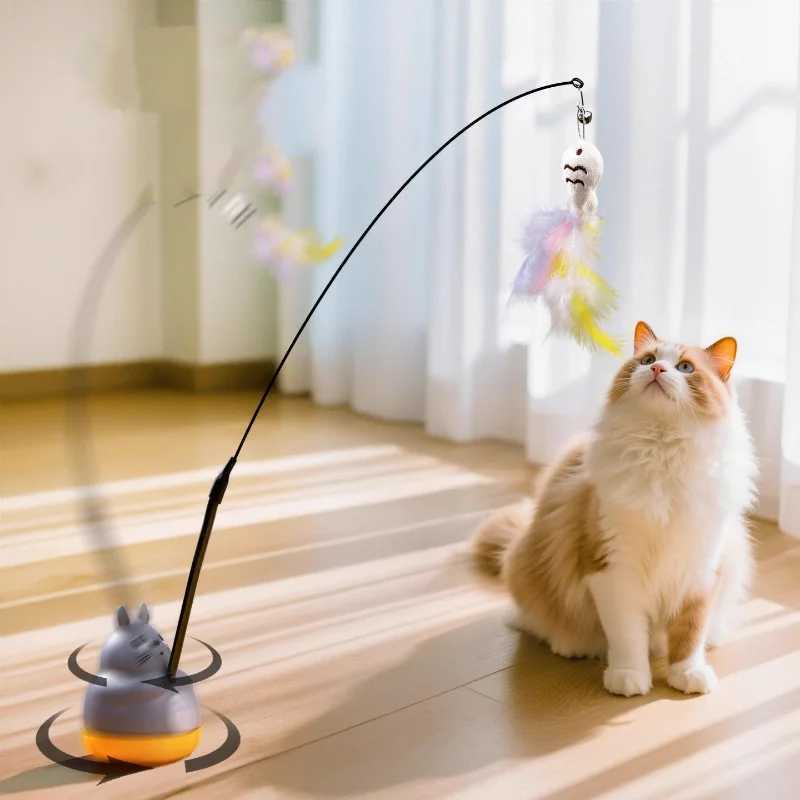 New cat funny cat stick steel wire long pole feather cute cat toy kitten fishing rotating selfpleasure pet toy C2510131