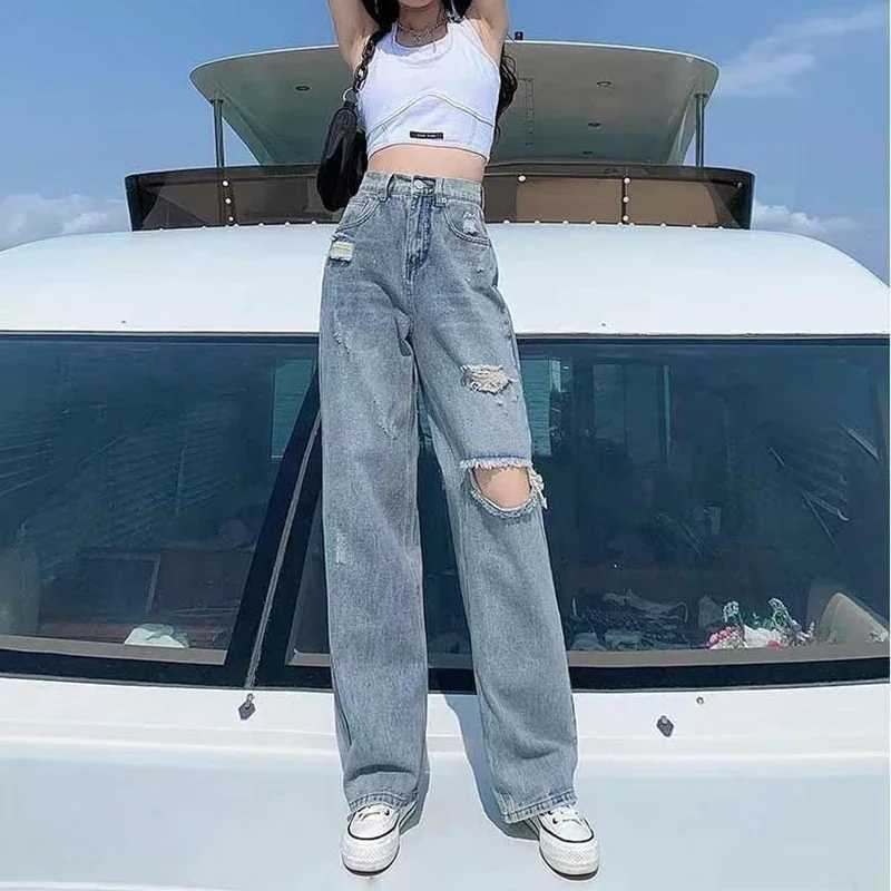 Gidyq Streetwear Ripped Jeans Women Fashion Loose Wide Leg Pants Summer Casual All Match Female Korean Straight Denim TrousersT251013