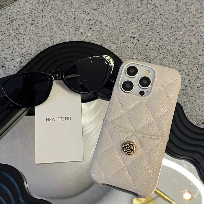Luxury Fashion Camellia Flower Card Slot Holder Lambskin Leather Case Cover For iPhone 17 Air 16 15 14 13 Pro Max Plus J251202