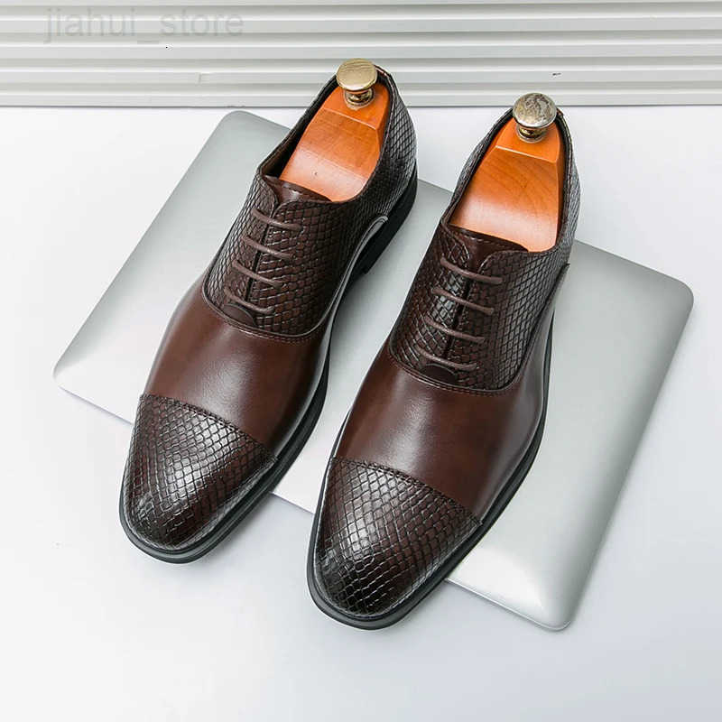 Leather Shoes for Men Gentleman Oxfords Lace Up Male Wedding Party Office Work Shoes Elegant Designer Brand Dress Shoes for Men M251013