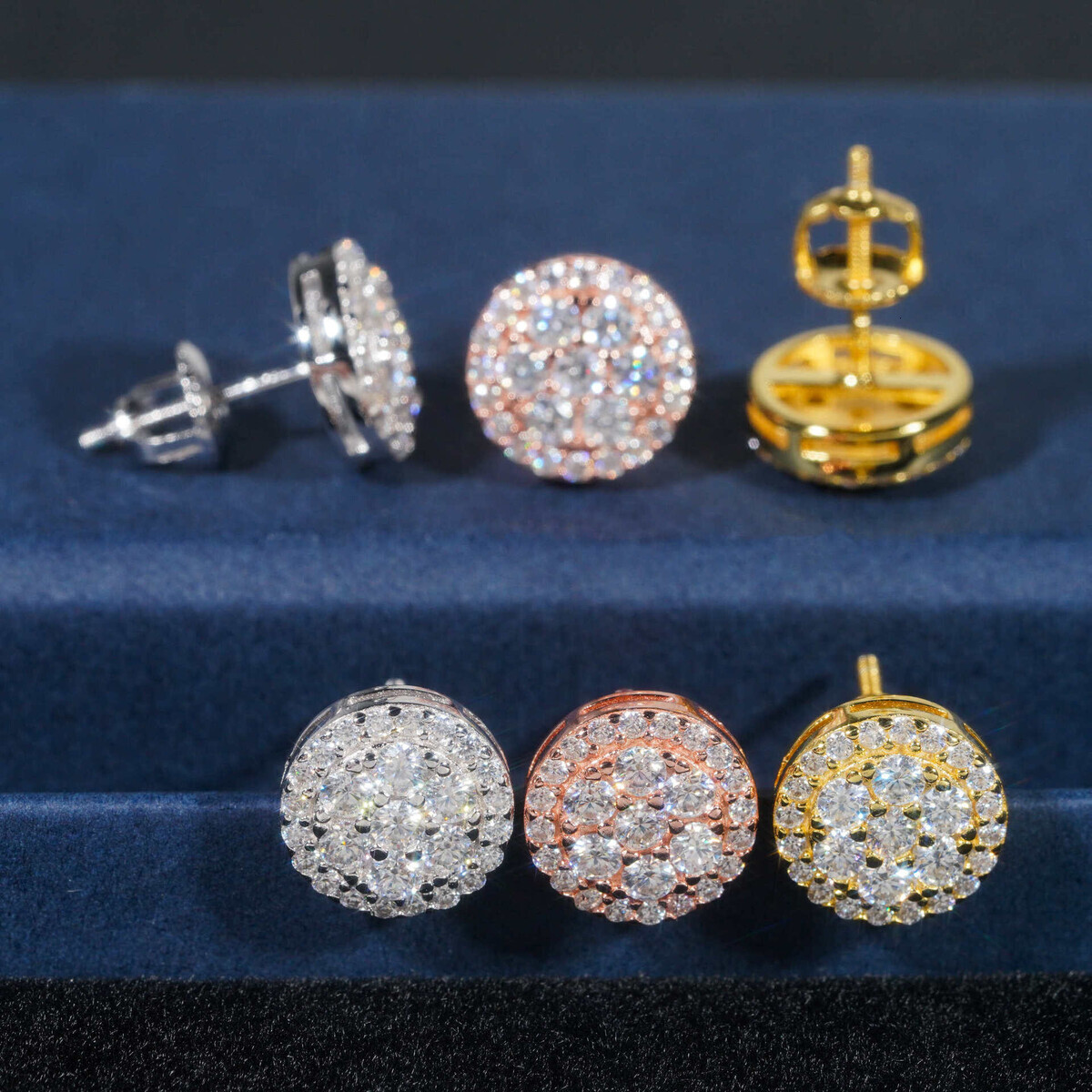 European and American popular earrings 925 silver moissanite round unisex hip-hop unisex c