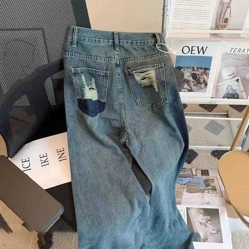 Trendy Loose Fit Women Jeans Casual Comfort Stretch High Waist Wide Leg Trousers Vintage Distressed Denim Pants For LadyT251013