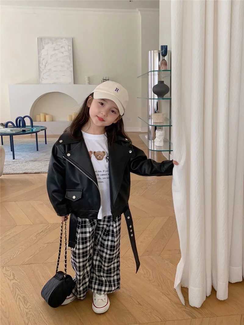Korean Version Children Jackets 2025 Autumn Winter Fashion VNeck Outerwear Boys Girls Short Style Motorcycle Leather Jacket C251013
