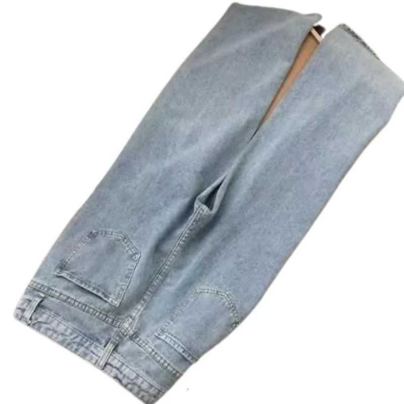 Summer plus Size Dad Jeans High Waist Loose Straight Leg Korean Sle Womens Wide Leg Long Pants Slimming EffectT251013