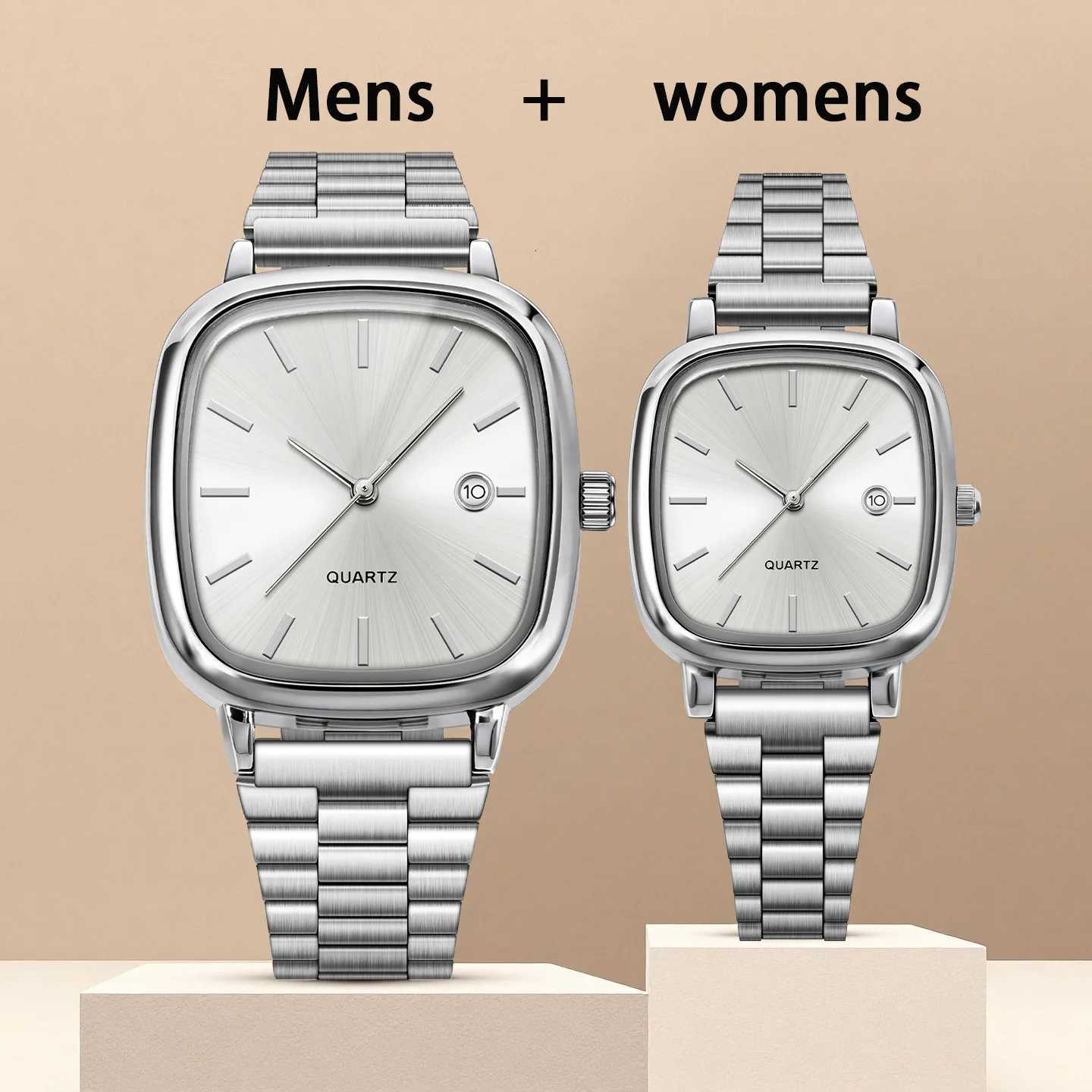 Couple watches for men and women quartz watches with stainless steel bands and calendar Christmas gift D251011